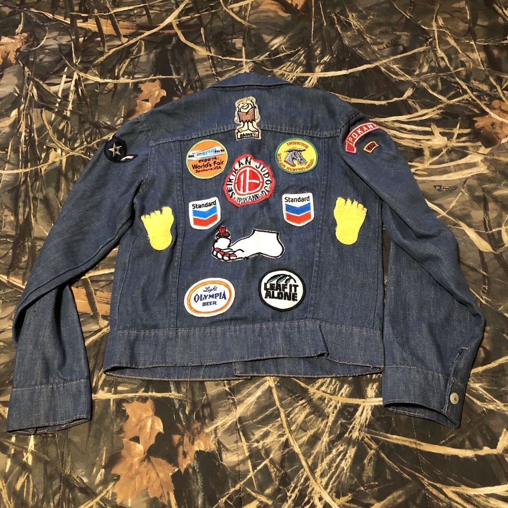 VTG 60-70s Denim Jacket Patches Towncraft Selvedge Womens Small Rare‎ Boys 12 14